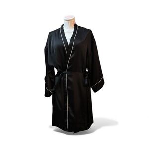Soma Black Satin Robe with White Trim